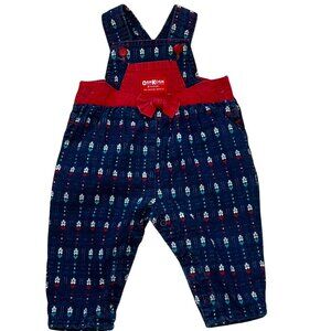 Vintage OshKosh BGosh Infant Girls Blue & Red Floral Corduroy Overalls